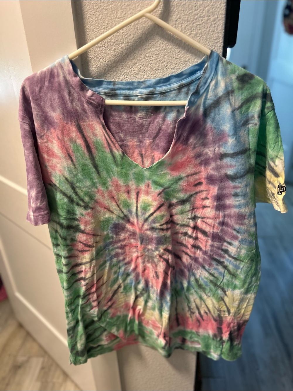 Victoria's Secret Multicolor Tie-Dye V-Neck Tee — Pink, Green, Blue, Purple